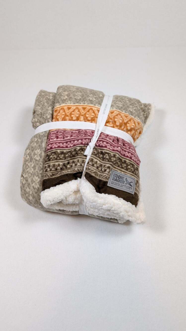 Eddie Bauer Fair Isle Reversible Plush Sherpa Fleece Throw Blanket new